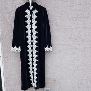 Carbernet Navy Velvet House Coat Maxi Dress